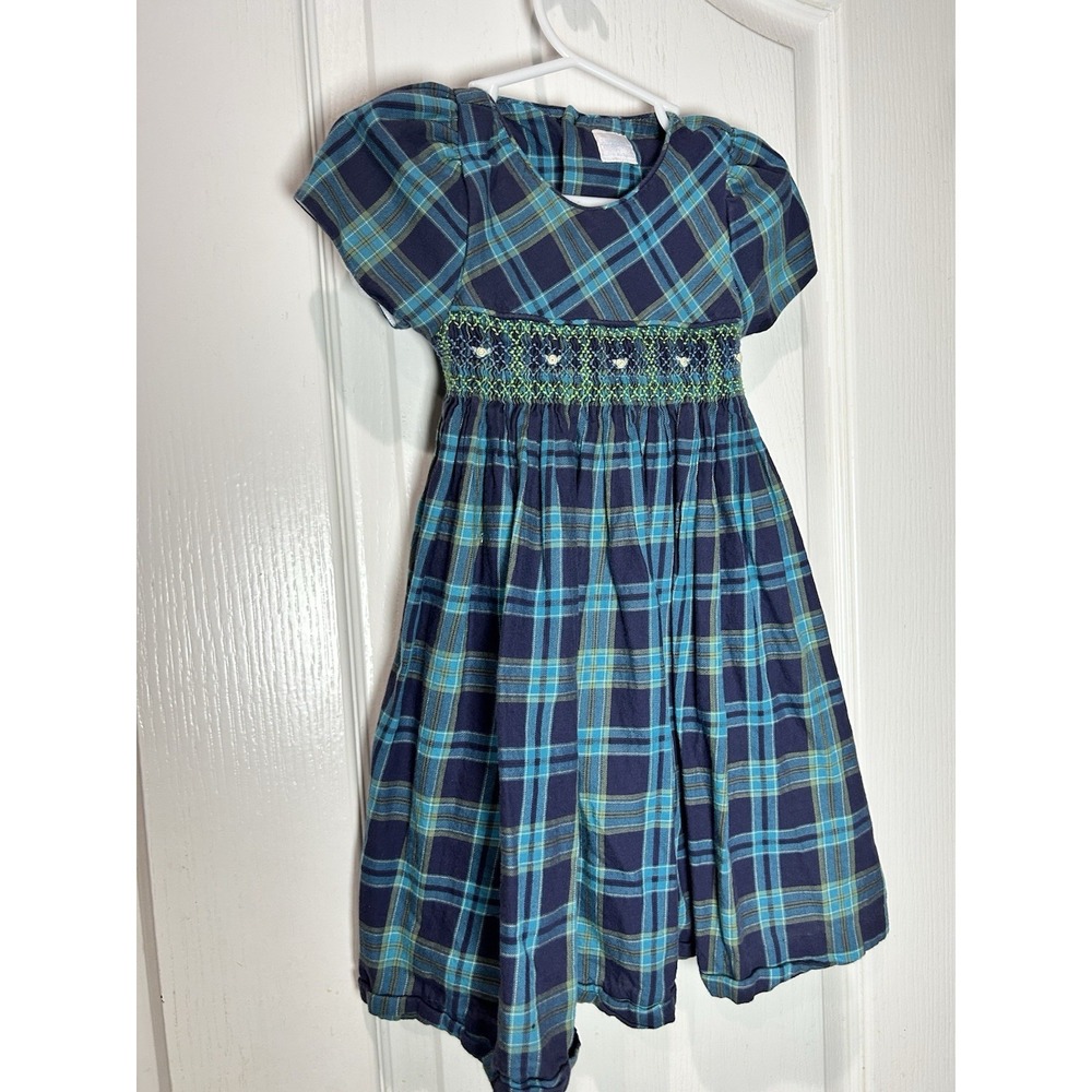 edgehill collection girls 3t Blue smocked plaid short sleeve dress 100% Cotton
